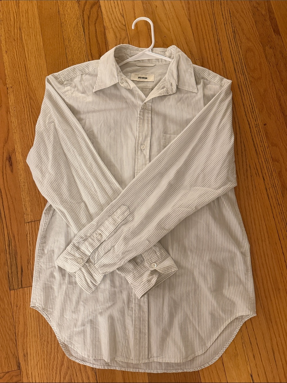 Buck Mason Bradbury Stripe Wornwell One Pocket Shirt - Light Cream